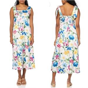 Anne Klein Women's Floral A-Line Midi Dress with Tie Straps